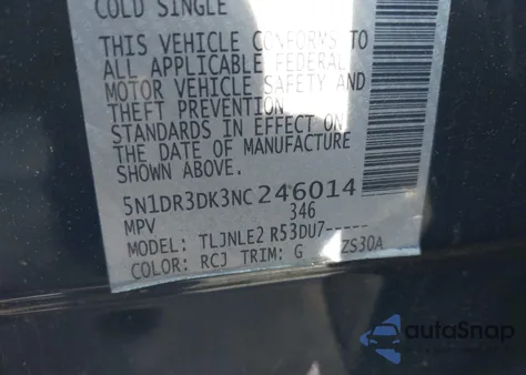 2022 Nissan Pathfinder Platinum 4Wd from USA, damaged, VIN 5N1DR3DK3NC246014